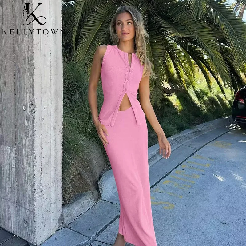 Sexy Rib Knit Women's Matching Sets Button Up Tant Top High Waist Long Skirt Set Fall Summer Outfits Elegant Chic 2-Piece Set
Sexy Rib Knit Women's Matching Sets Button Up Tant Top High Waist Long Skirt Set Fall Summer Outfits Elegant Chic 2-Piece Set