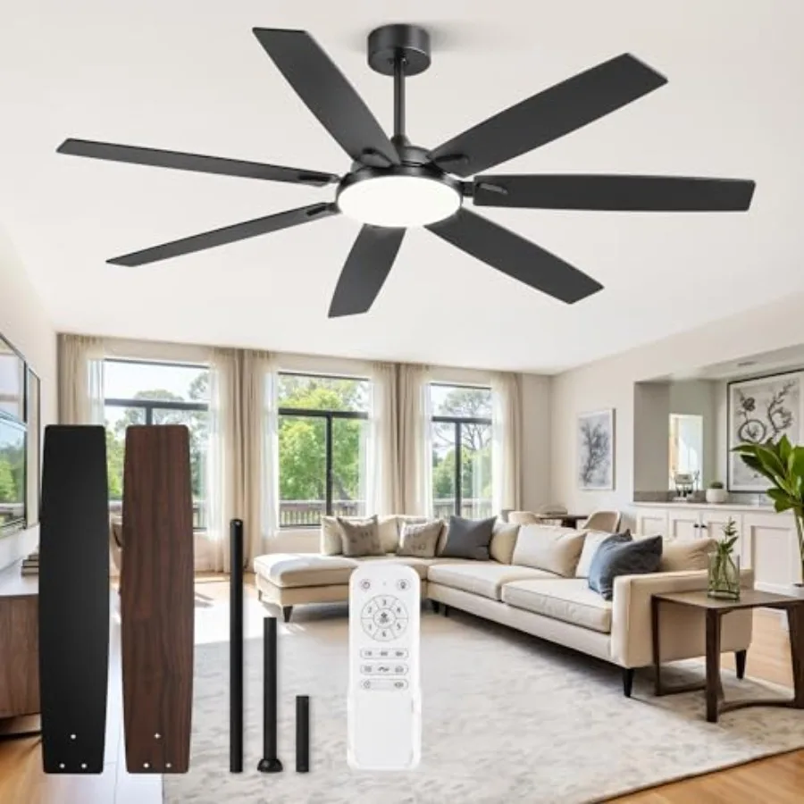 62 Inch Indoor/Outdoor Ceiling Fan for Living Room and Patio, Black Modern Design with 7 Dual Finish Blades, Quiet DC Motor, 3C
62 Inch Indoor/Outdoor Ceiling Fan for Living Room and Patio, Black Modern Design with 7 Dual Finish Blades, Quiet DC Motor, 3C