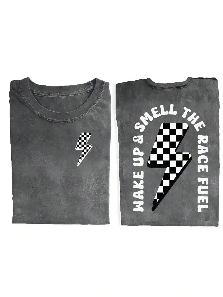 Double-Sided Printed Racing Tee With Checkered Lightning Bolt Design Cotton Round Neck Casual Summer T-Shirt
Double-Sided Printed Racing Tee With Checkered Lightning Bolt Design Cotton Round Neck Casual Summer T-Shirt