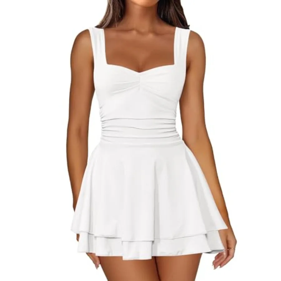 Women's Square Neck Sleeveless Mini Dress Ruched Waist Tie Ruffle Hem A Line Short Dresses
Women's Square Neck Sleeveless Mini Dress Ruched Waist Tie Ruffle Hem A Line Short Dresses