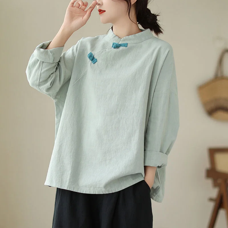Chinese Style Cotton and Linen Long-sleeved Shirt for Women in Spring and Autumn Loose Large Size Pullover Shirt
Chinese Style Cotton and Linen Long-sleeved Shirt for Women in Spring and Autumn Loose Large Size Pullover Shirt
