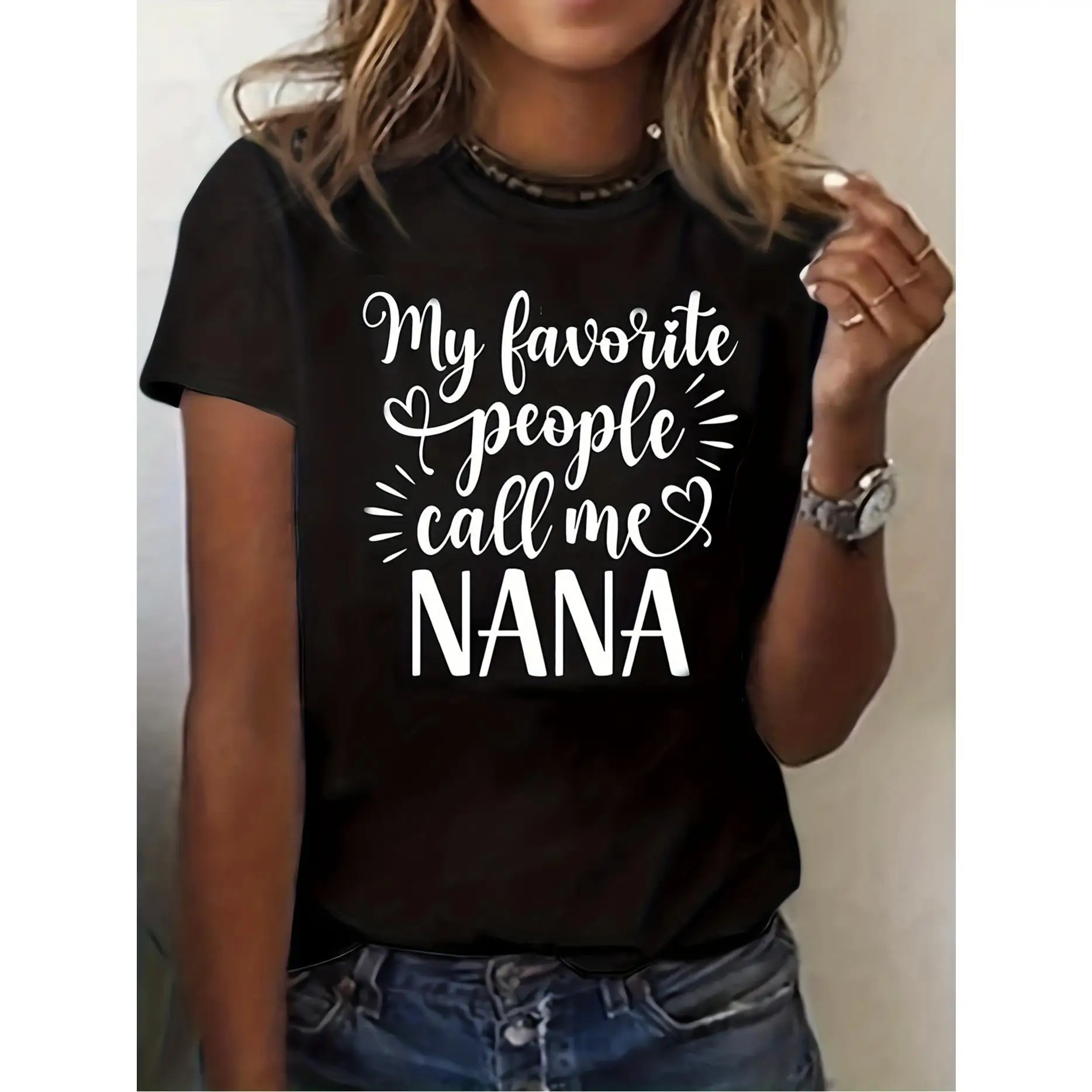 Nana Print T-Shirt, Short Sleeve Crew Neck Casual Top For Summer& Spring, Women's Clothing
Nana Print T-Shirt, Short Sleeve Crew Neck Casual Top For Summer& Spring, Women's Clothing