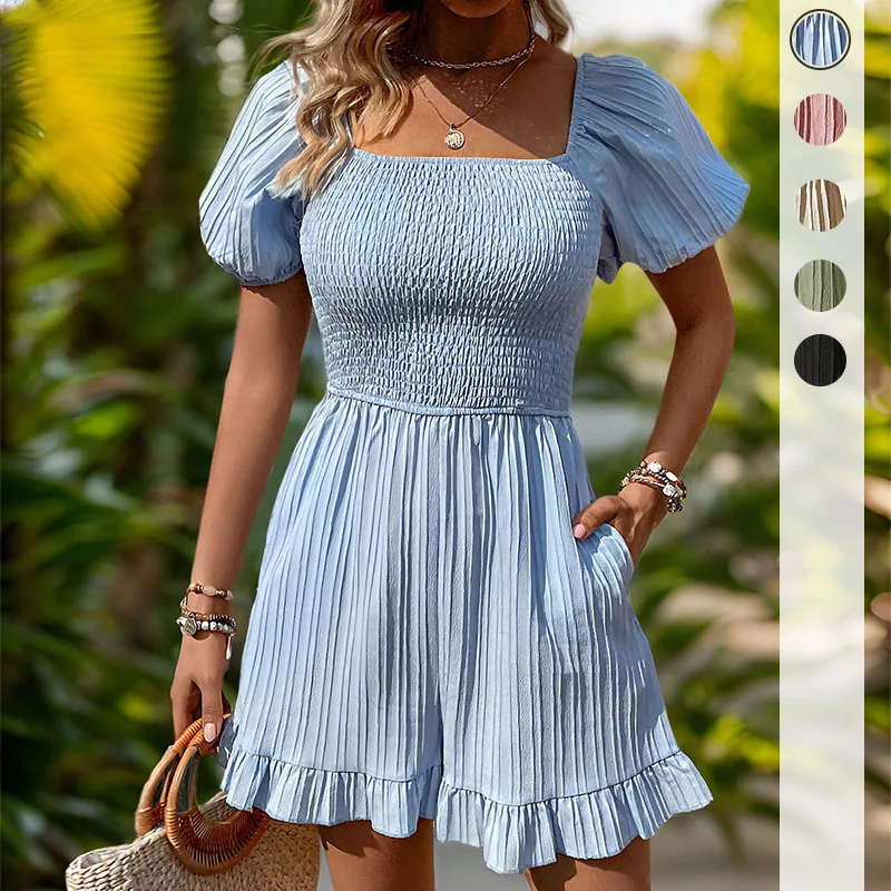 2025 New summer women's cross-border sweeping square neck solid color jumpsuit shorts
2025 New summer women's cross-border sweeping square neck solid color jumpsuit shorts