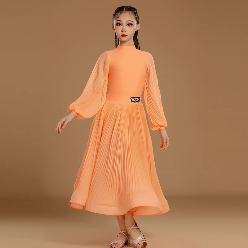 2025 Waltz Modern Dancing Dresses Girls Orange Lantern Sleeve Latin Dance Dress Children'S Ballroom Dance Professional Wear 9679
2025 Waltz Modern Dancing Dresses Girls Orange Lantern Sleeve Latin Dance Dress Children'S Ballroom Dance Professional Wear 9679