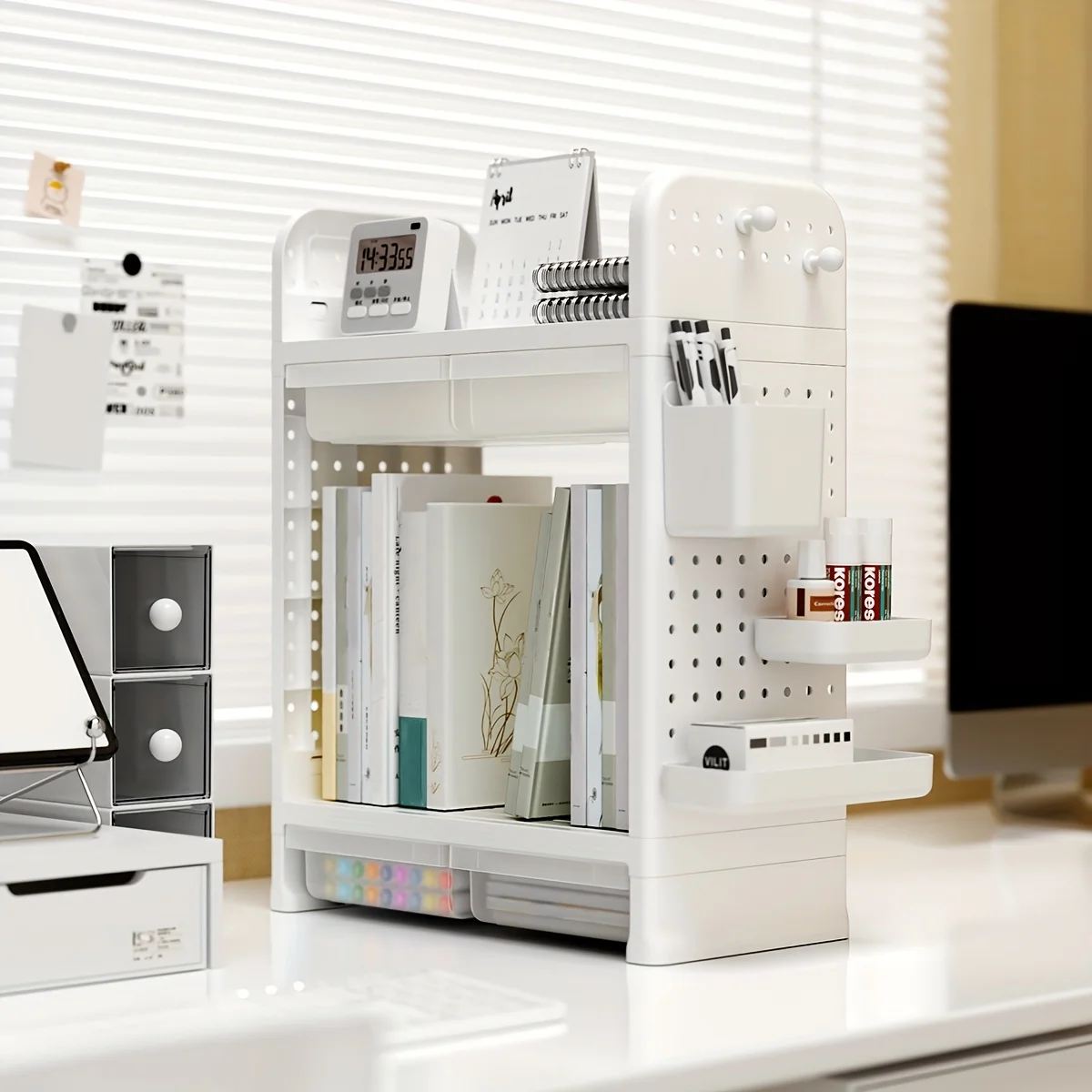 With Drawers Textbook Holder Pen Cup Bookstand White Double-layer Desktop Storage Rack Organizer Office Desk Book Storage Shelf
With Drawers Textbook Holder Pen Cup Bookstand White Double-layer Desktop Storage Rack Organizer Office Desk Book Storage Shelf