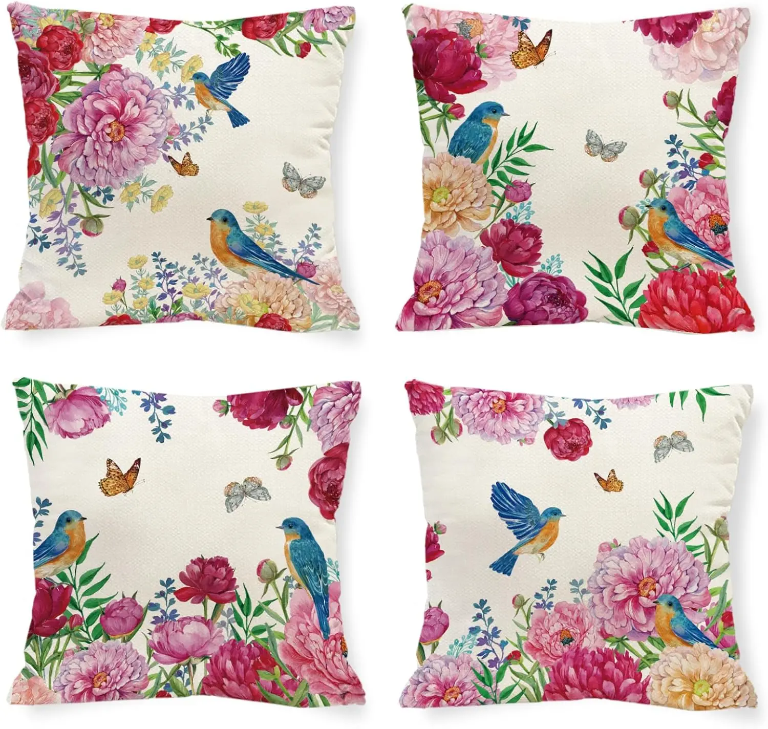 4Pcs Watercolor Floral Throw Pillow Covers, Peony Flower & Blue Bird Cushion Cases for Living Room Bedroom Sofa Home Decor
4Pcs Watercolor Floral Throw Pillow Covers, Peony Flower & Blue Bird Cushion Cases for Living Room Bedroom Sofa Home Decor