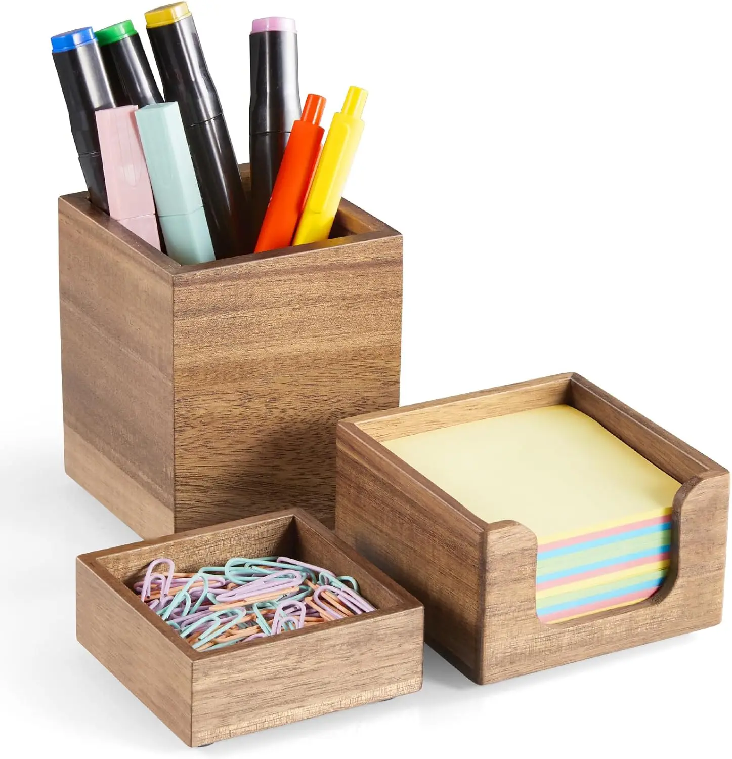 3-Piece Acacia Wood Desk Organizer Set - Pen Holder, Clip Tray & Note Stand
3-Piece Acacia Wood Desk Organizer Set - Pen Holder, Clip Tray & Note Stand