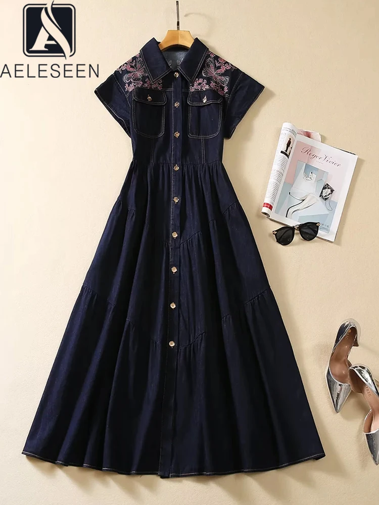 AELESEEN Sweety Summer Demin Dress Women Turn-down Short Sleeve Blue Flower Butterfly Embroidery Single-Breasted Elegant Long
AELESEEN Sweety Summer Demin Dress Women Turn-down Short Sleeve Blue Flower Butterfly Embroidery Single-Breasted Elegant Long