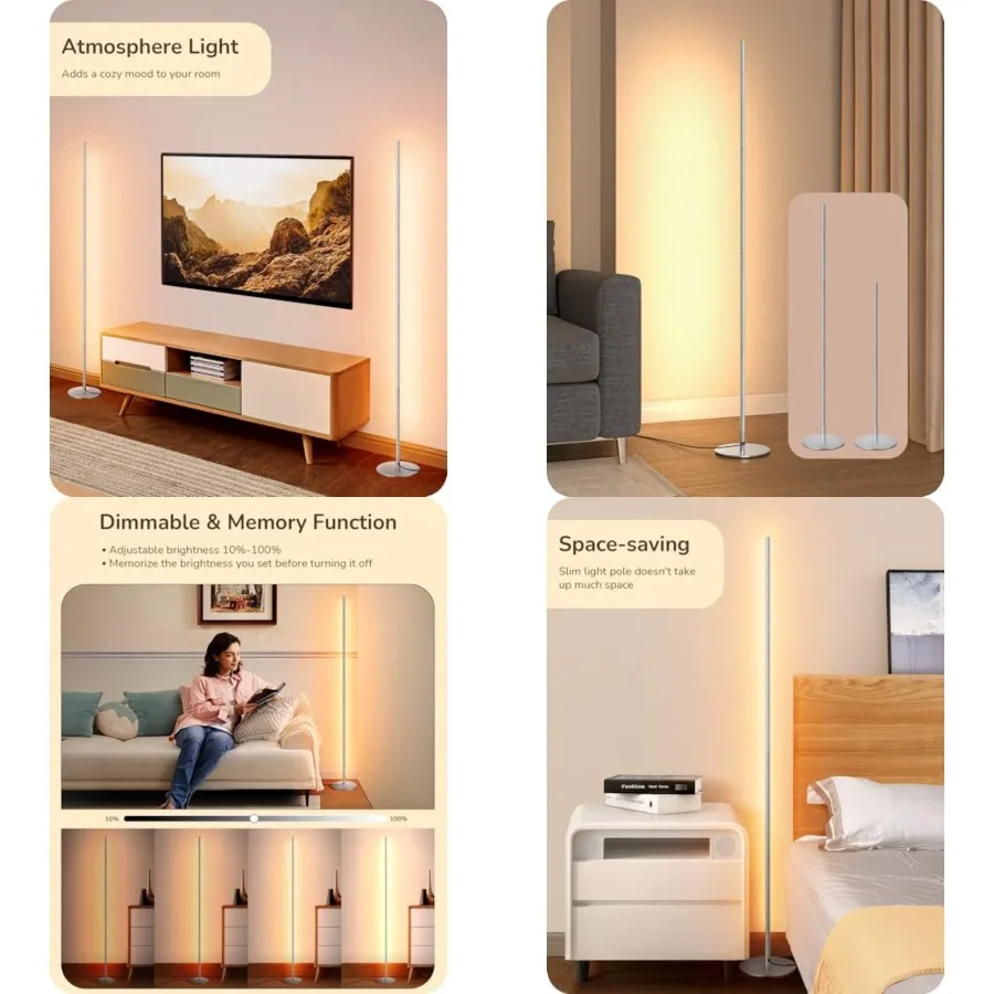LED Corner Floor Lamp, Minimalist Dimmable Mood Light, Adjustable Height, 57.5" Tall Floor Lamp for Bedroom, Living Room, Home
LED Corner Floor Lamp, Minimalist Dimmable Mood Light, Adjustable Height, 57.5" Tall Floor Lamp for Bedroom, Living Room, Home