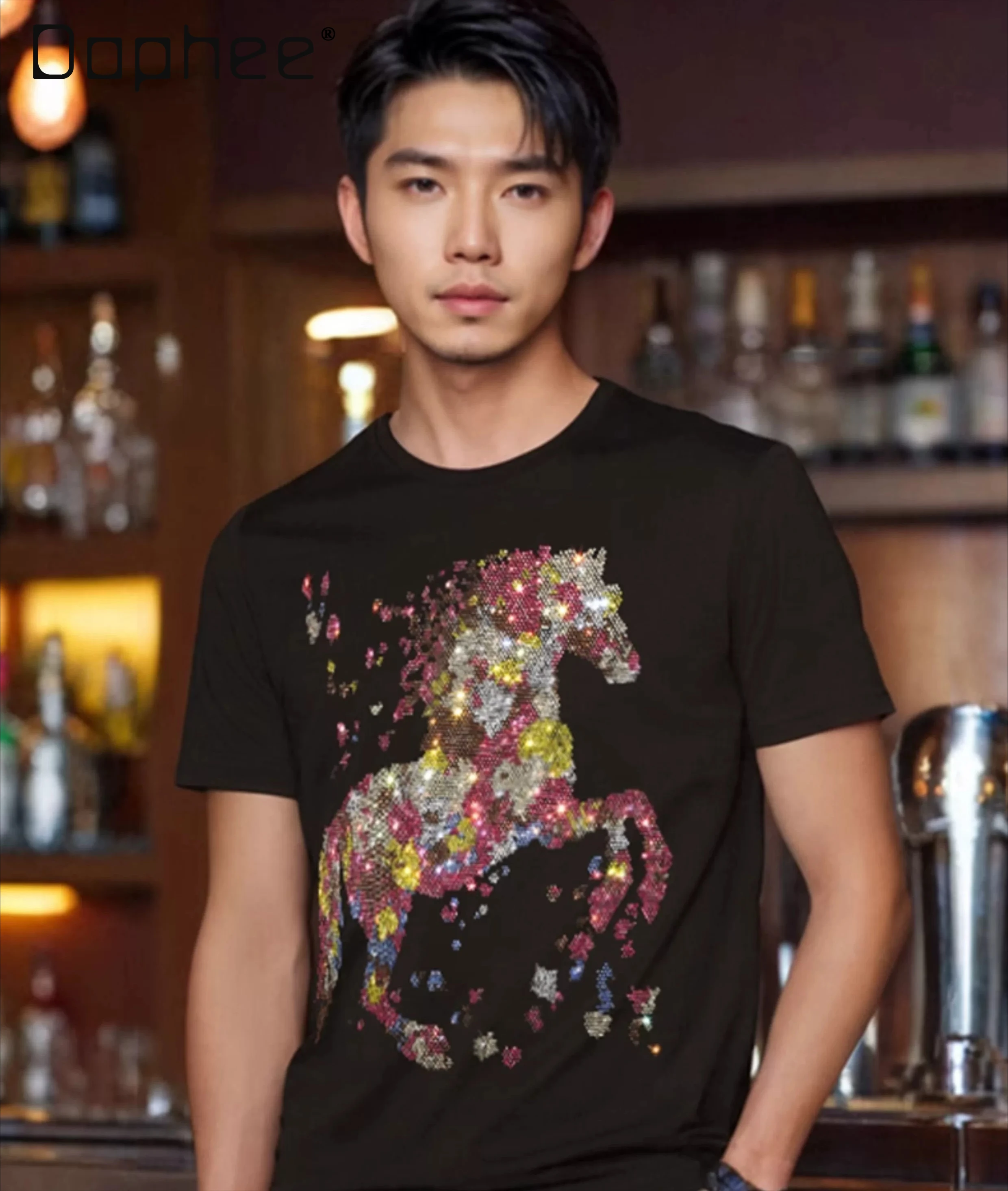 Summer New Men Fashion Colorful Horse Rhinestone Design High End Round Neck Short Sleeve Black White Daily Streetwear T-Shirt
Summer New Men Fashion Colorful Horse Rhinestone Design High End Round Neck Short Sleeve Black White Daily Streetwear T-Shirt