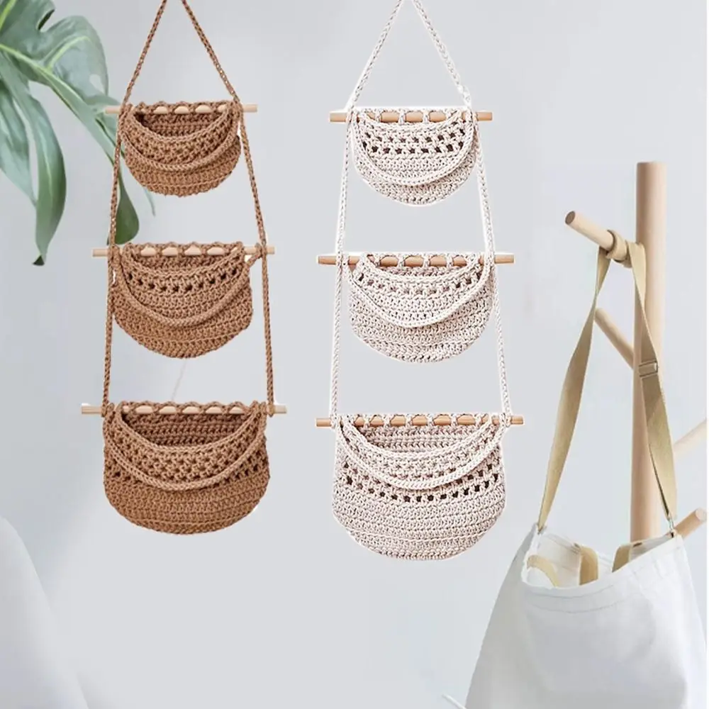 Practical Cotton Rope Hanging Fruit Baskets Simple Handmade 3 Tier Storage Bag Stylish Fruit Net Pocket Kitchen
Practical Cotton Rope Hanging Fruit Baskets Simple Handmade 3 Tier Storage Bag Stylish Fruit Net Pocket Kitchen