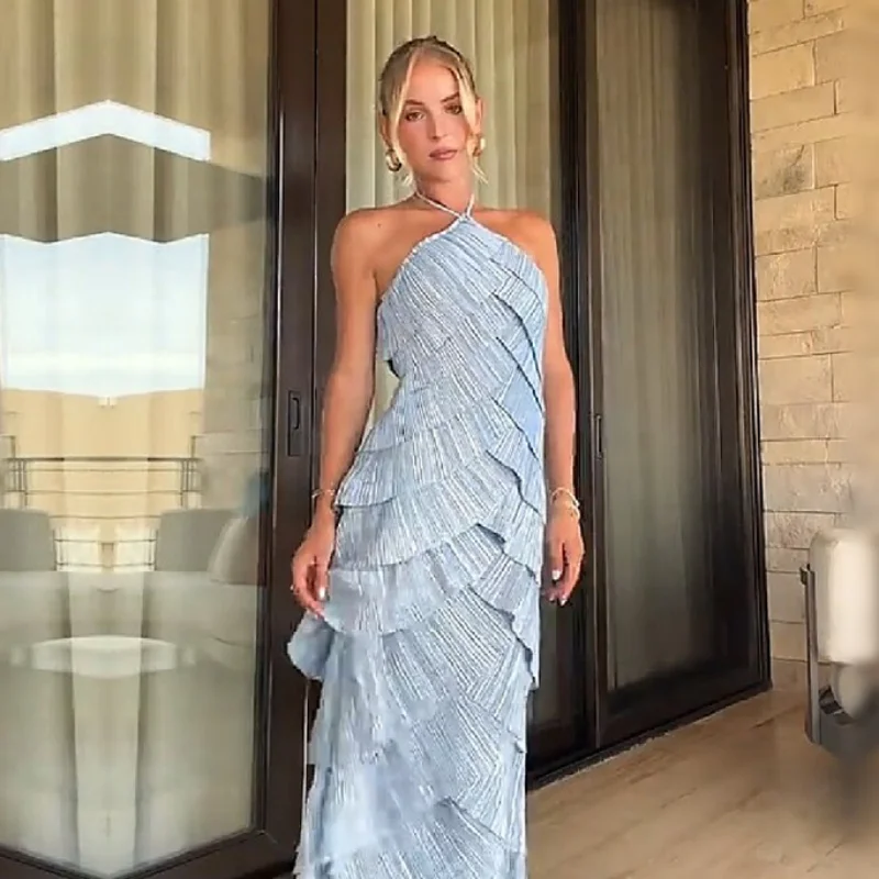 Romantic Halter Neck Dress Sleeveless Tiered Ruffle Elegant Women Dresses Summer Vacation Evening Party Trendy Streetwear
Romantic Halter Neck Dress Sleeveless Tiered Ruffle Elegant Women Dresses Summer Vacation Evening Party Trendy Streetwear