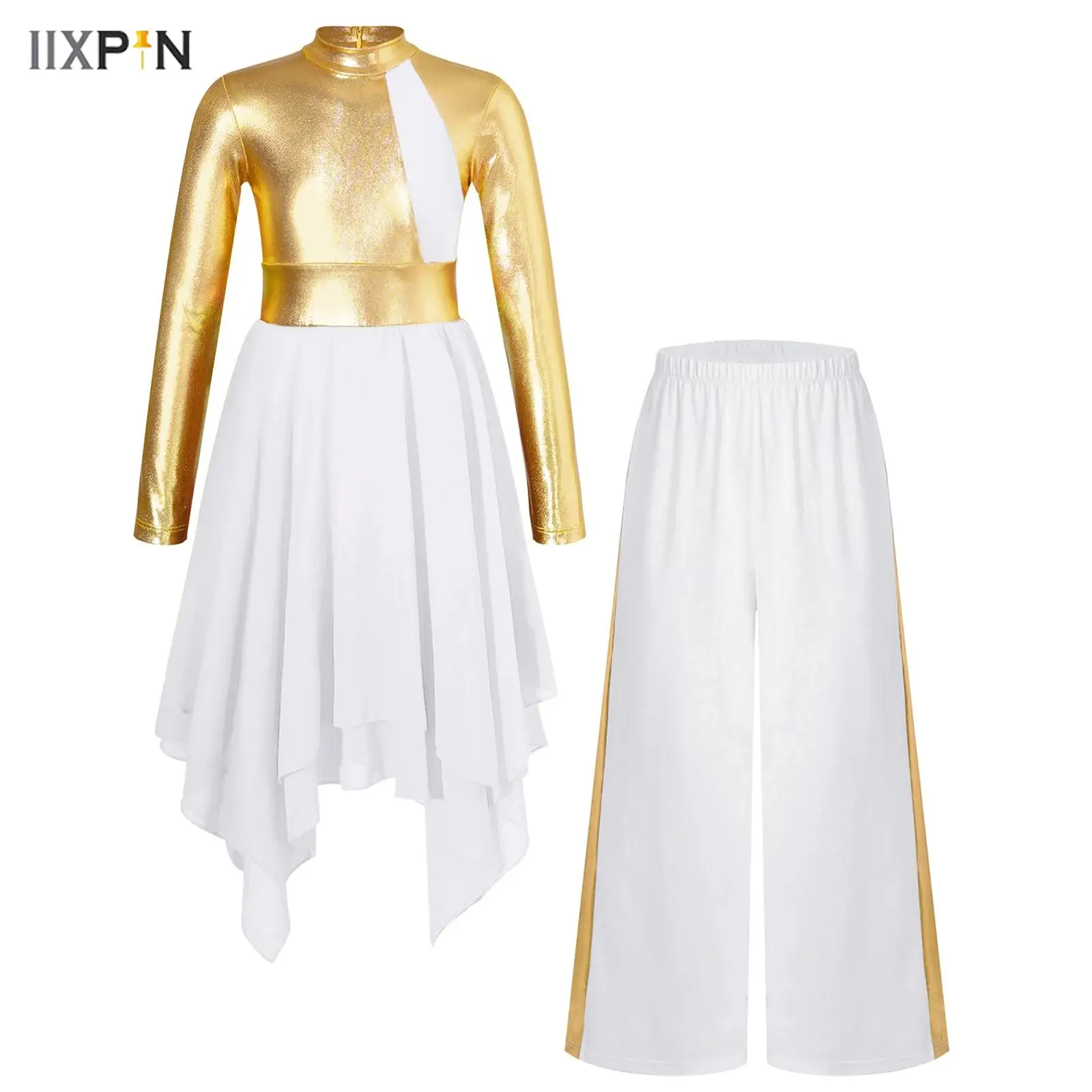 Kids Girls Liturgical Lyrical Dance Outfit Long Sleeve Color Block Shiny Metallic Patchwork Zipper Dance Dress+Wide-Leg Pants
Kids Girls Liturgical Lyrical Dance Outfit Long Sleeve Color Block Shiny Metallic Patchwork Zipper Dance Dress+Wide-Leg Pants