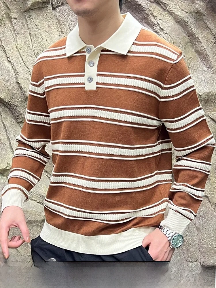 Elegant Leisure Style Men's Knitted Sweater Vintage Stripes Turn-down Collar Long Sleeve Warm Fashionable Autumn Winter Top
Elegant Leisure Style Men's Knitted Sweater Vintage Stripes Turn-down Collar Long Sleeve Warm Fashionable Autumn Winter Top