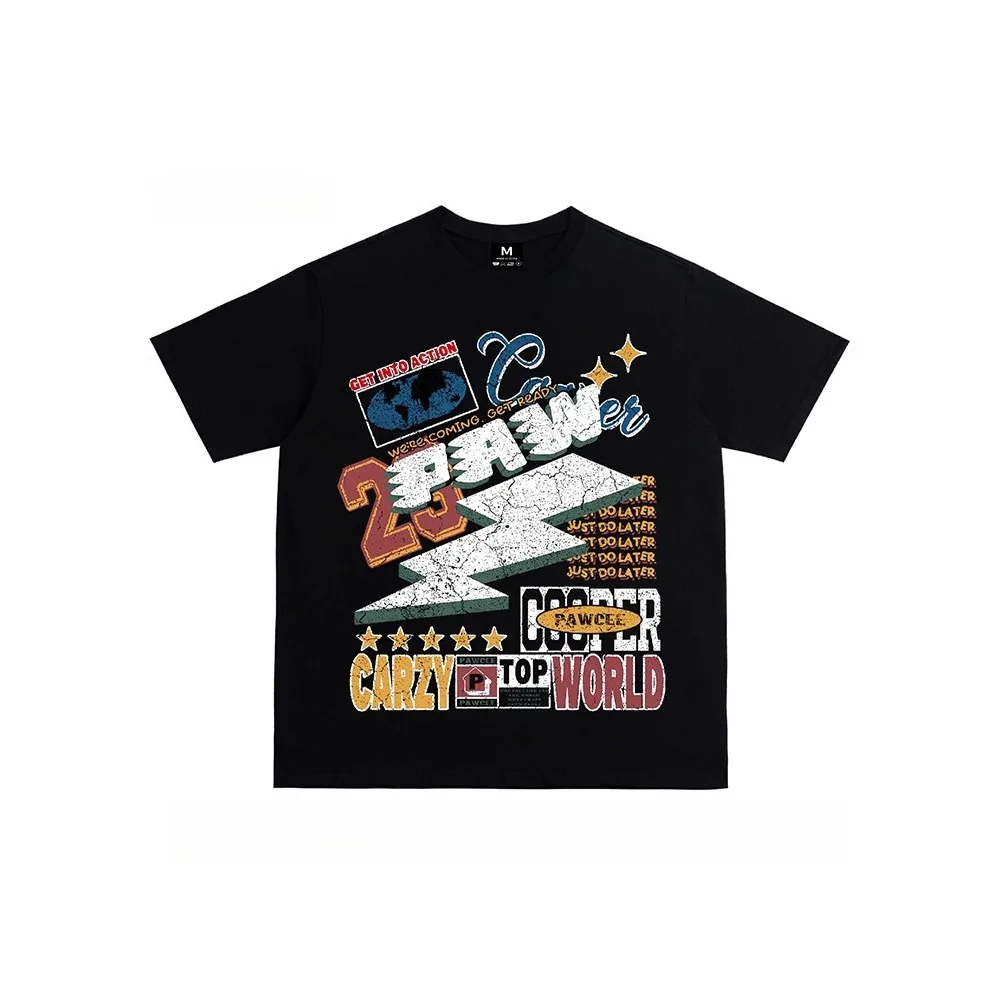 American Retro Street Lightning Tide Brand Printed Short-sleeved T-shirt Men's and Women's Loose and Versatile Top
American Retro Street Lightning Tide Brand Printed Short-sleeved T-shirt Men's and Women's Loose and Versatile Top