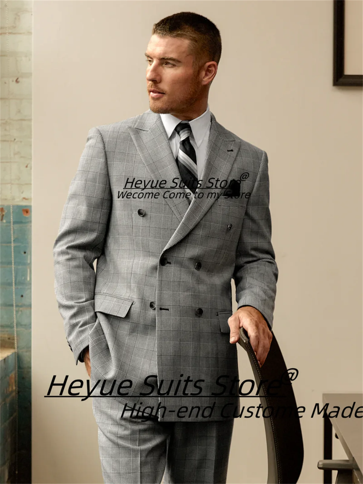 Classic Italian style Double Breasted Plaid Men Suits Customized Slim Fit Peak Lapel Groom Wedding Tuxedos 2Pcs Sets Ropa Hombre
Classic Italian style Double Breasted Plaid Men Suits Customized Slim Fit Peak Lapel Groom Wedding Tuxedos 2Pcs Sets Ropa Hombre