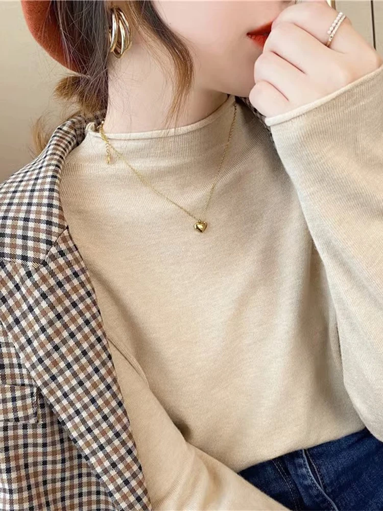 Women's Knitted Long Sleeve Base Shirt Half High Collar Inner Wear Spring Autumn Winter Fashionable Outerwear Comfortable Fit
Women's Knitted Long Sleeve Base Shirt Half High Collar Inner Wear Spring Autumn Winter Fashionable Outerwear Comfortable Fit