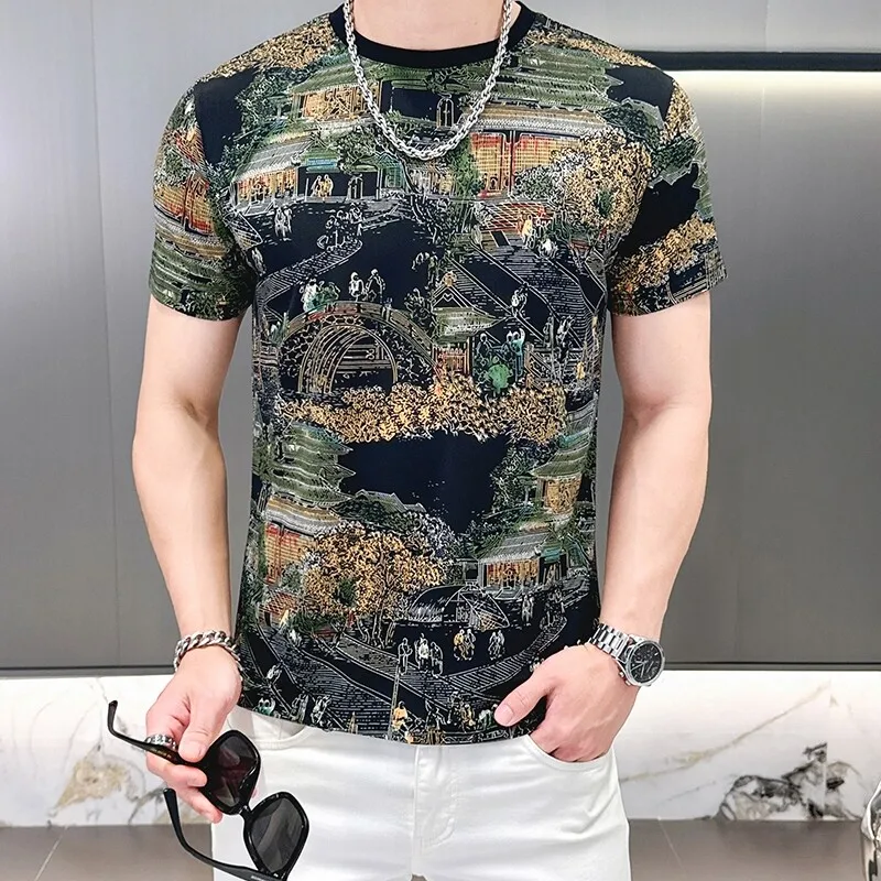 Summer Fashion Retro Printed Men's T-shirt Ice Silk Breathable Short Sleeve T-shirts Comfortable Casual Business Social T-shirts
Summer Fashion Retro Printed Men's T-shirt Ice Silk Breathable Short Sleeve T-shirts Comfortable Casual Business Social T-shirts