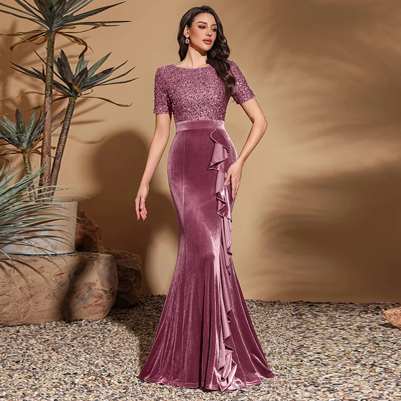 Женское бархатное вечернее платье Deep Mauve с круглым вырезом и короткими рукавами Платье для выпускного вечера Русалка в пол - длина юбки Торжественное платье
Женское бархатное вечернее платье Deep Mauve с круглым вырезом и короткими рукавами Платье для выпускного вечера Русалка в пол - длина юбки Торжественное платье