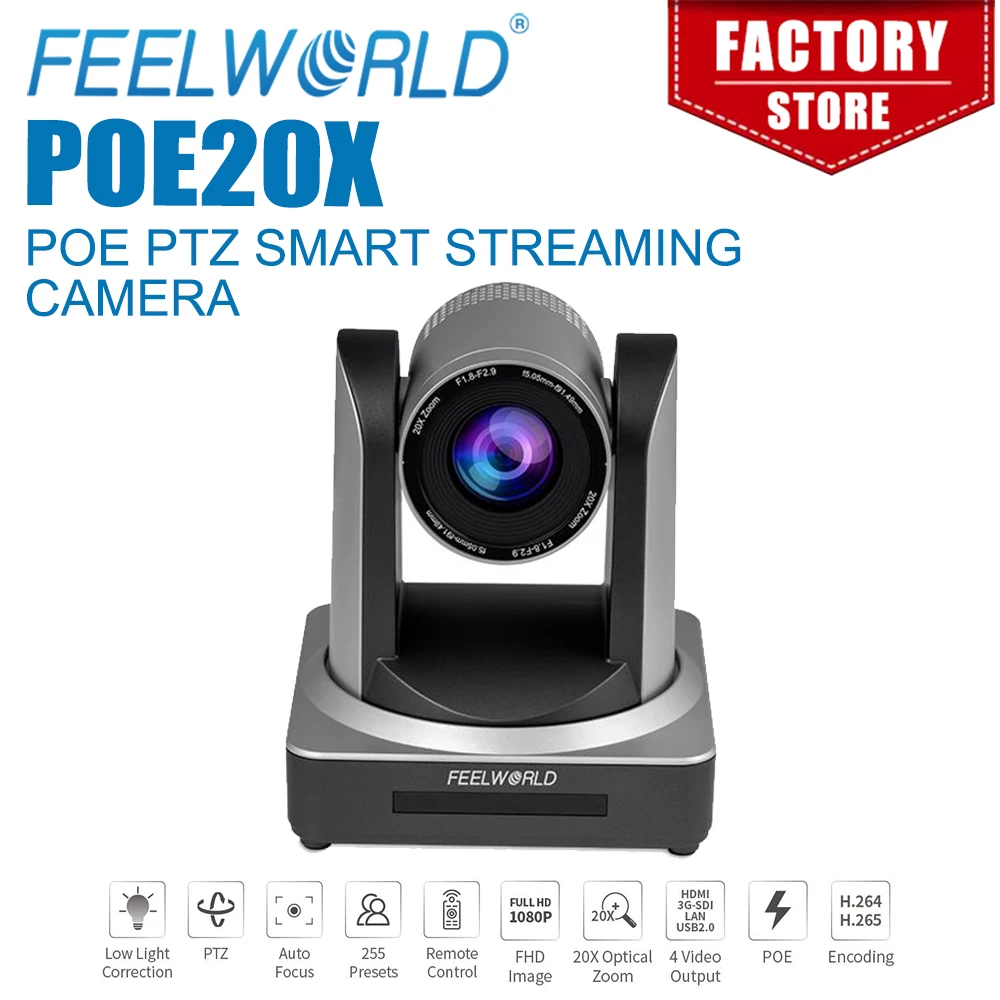 FEELWORLD POE20X Simultaneous 3GSDI HDMI IP PTZ Camera 20XOptical Zoom Support PoE FullHD 1080P 60fps for Meeting 4 Video Output
FEELWORLD POE20X Simultaneous 3GSDI HDMI IP PTZ Camera 20XOptical Zoom Support PoE FullHD 1080P 60fps for Meeting 4 Video Output