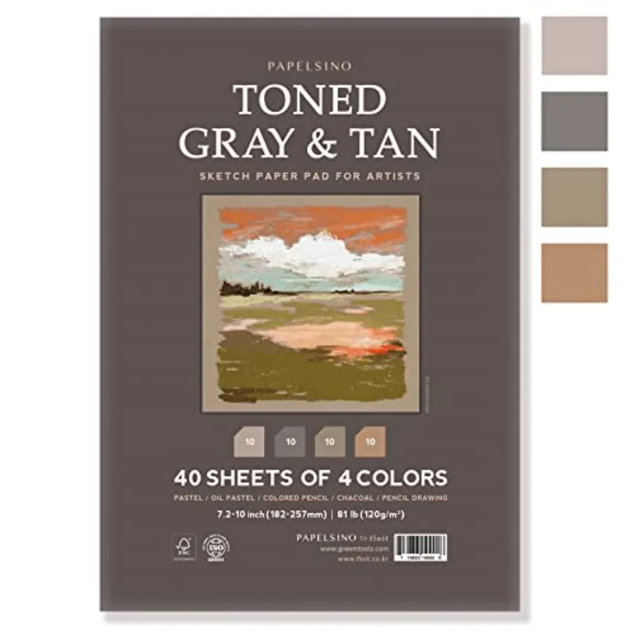 Toned Gray and Tan 4 Colors Sketchbook Paper Pad for Oil Pastel Colored Pencils Charcoal, 7.2 x 10", f40 Sheets Papelsino
Toned Gray and Tan 4 Colors Sketchbook Paper Pad for Oil Pastel Colored Pencils Charcoal, 7.2 x 10", f40 Sheets Papelsino