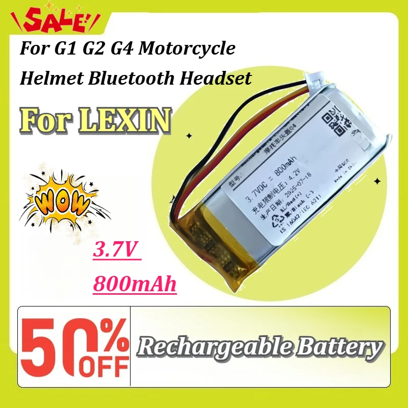 New 3.7V 800mAh Rechargeable Li-Po Battery For LEXIN G1 G2 G4 Motorcycle Helmet Bluetooth Headset Replacement Cell
New 3.7V 800mAh Rechargeable Li-Po Battery For LEXIN G1 G2 G4 Motorcycle Helmet Bluetooth Headset Replacement Cell