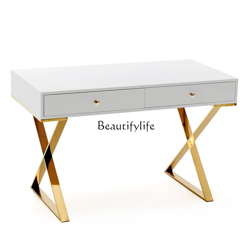 Modern light luxury desk Nordic stainless steel computer desk Simple home study writing table
Modern light luxury desk Nordic stainless steel computer desk Simple home study writing table
