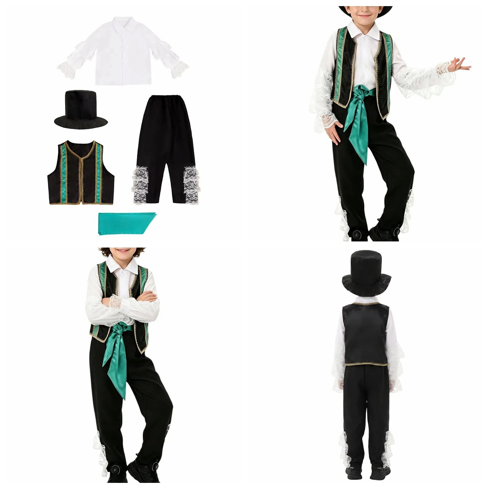 Kids Boys Retro Renaissance Costume Ethnic Style Ruffled Shirt Open Front Vest Pants with Hat for Halloween Cosplay Outfits
Kids Boys Retro Renaissance Costume Ethnic Style Ruffled Shirt Open Front Vest Pants with Hat for Halloween Cosplay Outfits