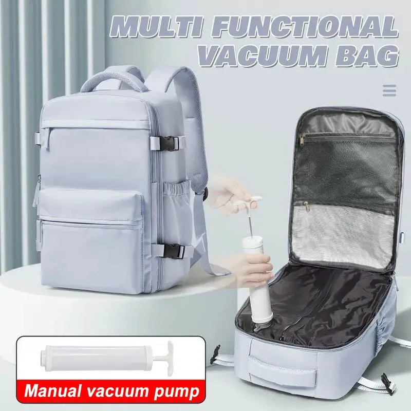 Travel Backpack with Vacuum Compression (with pump) - Portable Backpack, Gray White and Brown, Classic Version Travel Backpack
Travel Backpack with Vacuum Compression (with pump) - Portable Backpack, Gray White and Brown, Classic Version Travel Backpack