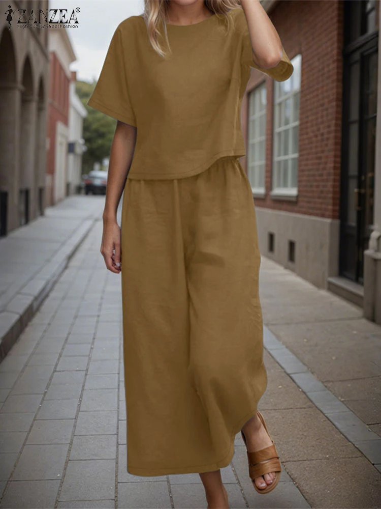 ZANZEA Summer 2PCS Short Sleeve Blouse Solid Pant Sets 2025 Women Vintage Matching Sets Casual Outfits Fashion Woman Tracksuits
ZANZEA Summer 2PCS Short Sleeve Blouse Solid Pant Sets 2025 Women Vintage Matching Sets Casual Outfits Fashion Woman Tracksuits