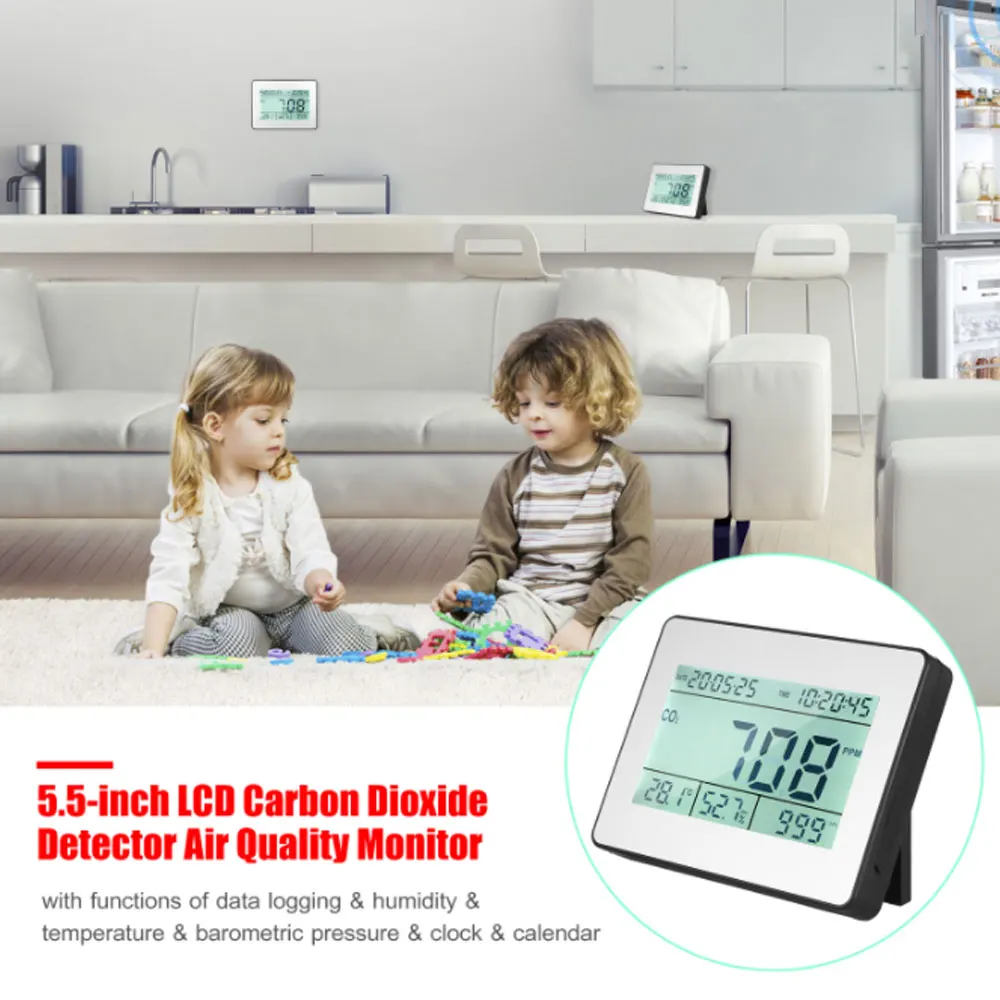 Carbon Dioxide Detector Air Quality Monitor Meter with Data Logging Clock Function 5.5inch Large LCD Wall Mountable CO2 Detector
Carbon Dioxide Detector Air Quality Monitor Meter with Data Logging Clock Function 5.5inch Large LCD Wall Mountable CO2 Detector