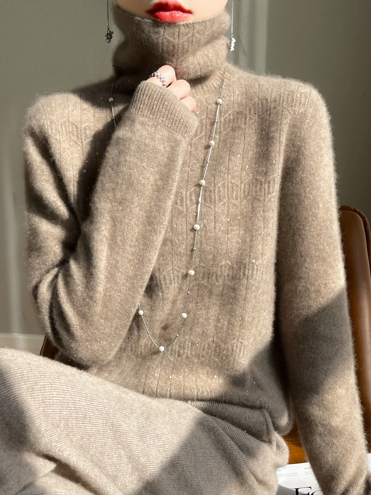 100% Pure Wool Sweater Pile Collar Full Diamond Hollow Women's Pullover Sweater First-line Ready To Wear Women's Warm Top 
100% Pure Wool Sweater Pile Collar Full Diamond Hollow Women's Pullover Sweater First-line Ready To Wear Women's Warm Top