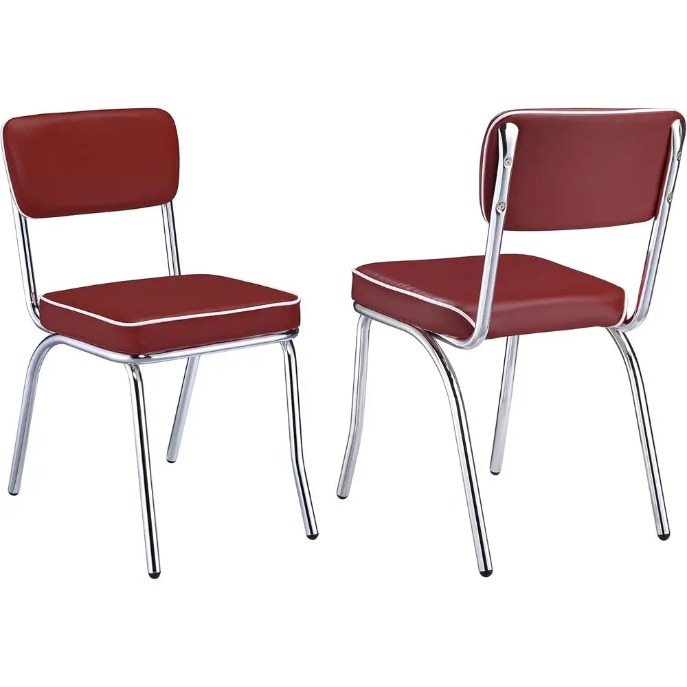 Retro Style Leatherette Dining Chairs with Padded Seats, Red and Chrome Finish
Retro Style Leatherette Dining Chairs with Padded Seats, Red and Chrome Finish