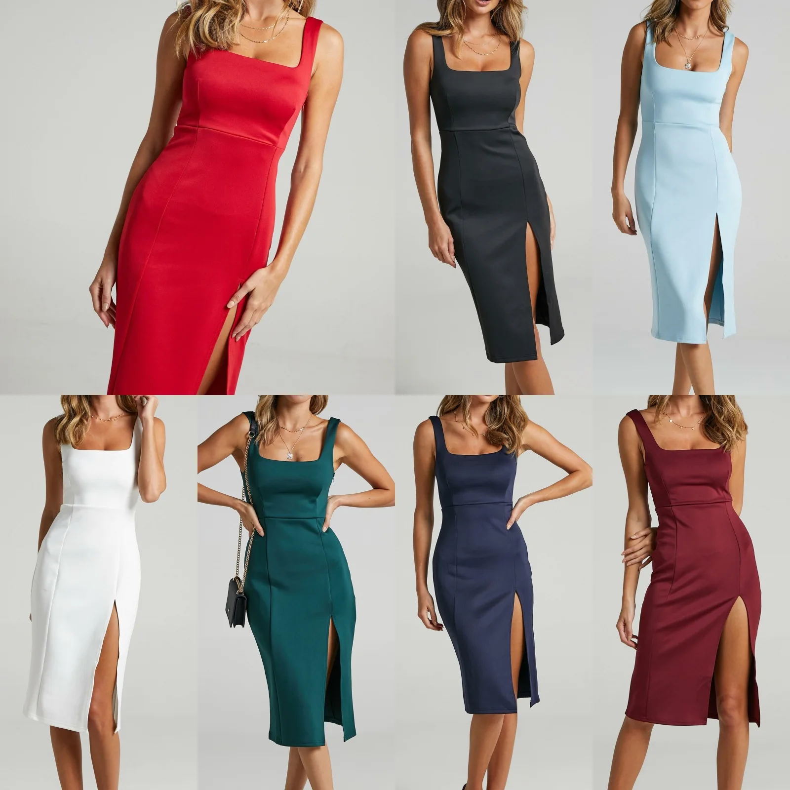 2023 New Spring and Summer Women's U-neck Vest Sleeveless High-waisted Slim Solid Color Dress Dress, Split Sexy Buttock Skirt
2023 New Spring and Summer Women's U-neck Vest Sleeveless High-waisted Slim Solid Color Dress Dress, Split Sexy Buttock Skirt