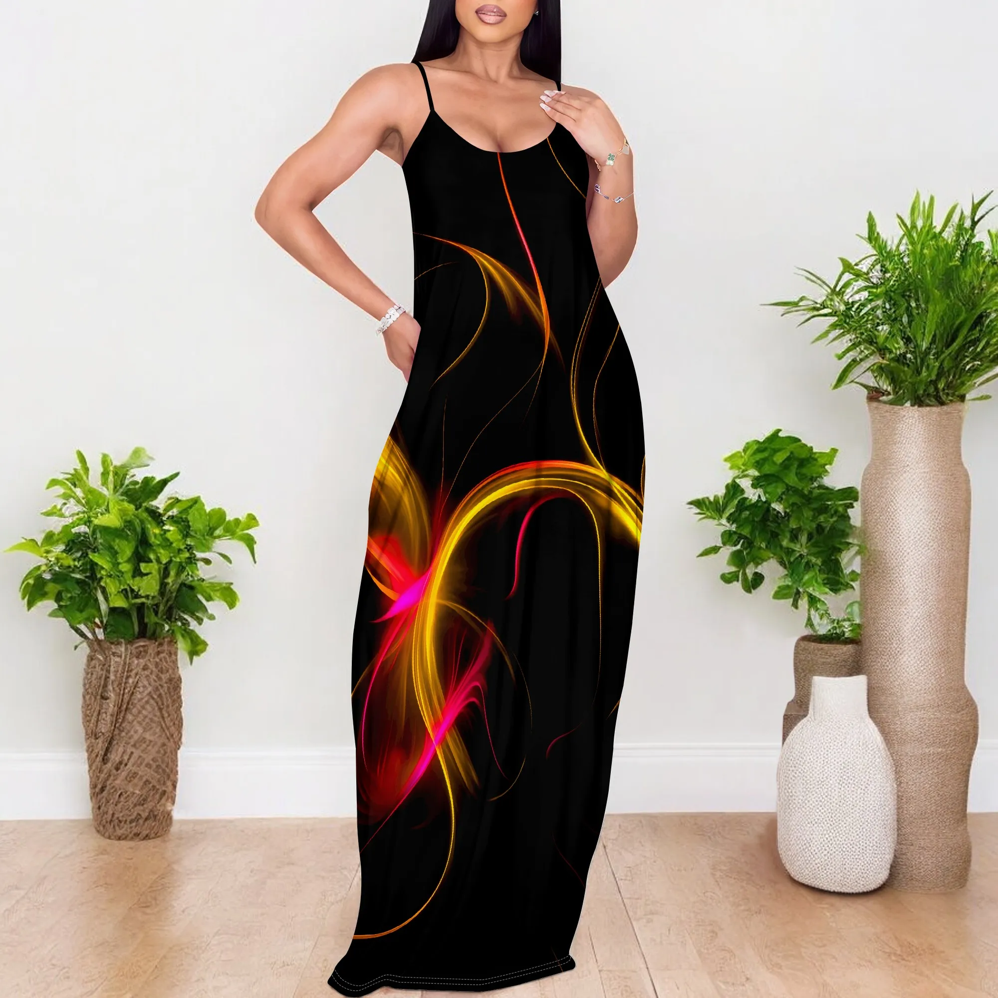 Red Yellow Flame Swirl Print Maxi Dress S-3XL Spaghetti Strap Bodycon Style for Night Party, Clubwear or Bold Summer Look
Red Yellow Flame Swirl Print Maxi Dress S-3XL Spaghetti Strap Bodycon Style for Night Party, Clubwear or Bold Summer Look
