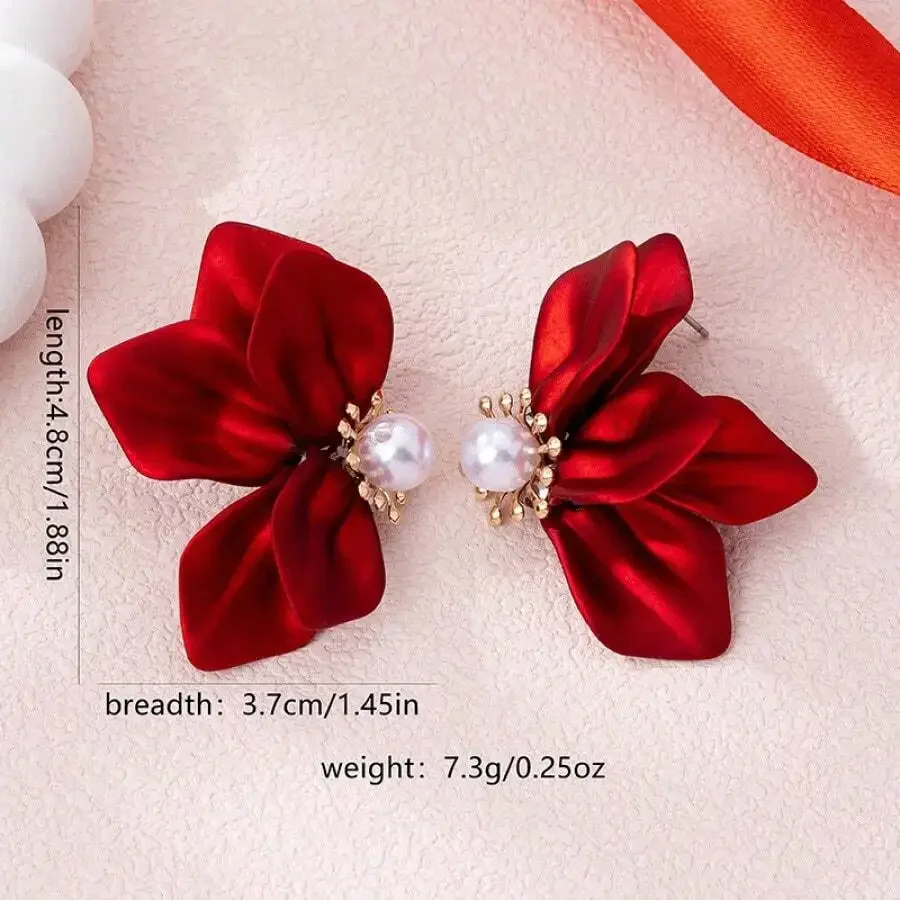 Red Floral Pearl Stud Earrings For Women Fashion Statement Jewelry
Red Floral Pearl Stud Earrings For Women Fashion Statement Jewelry