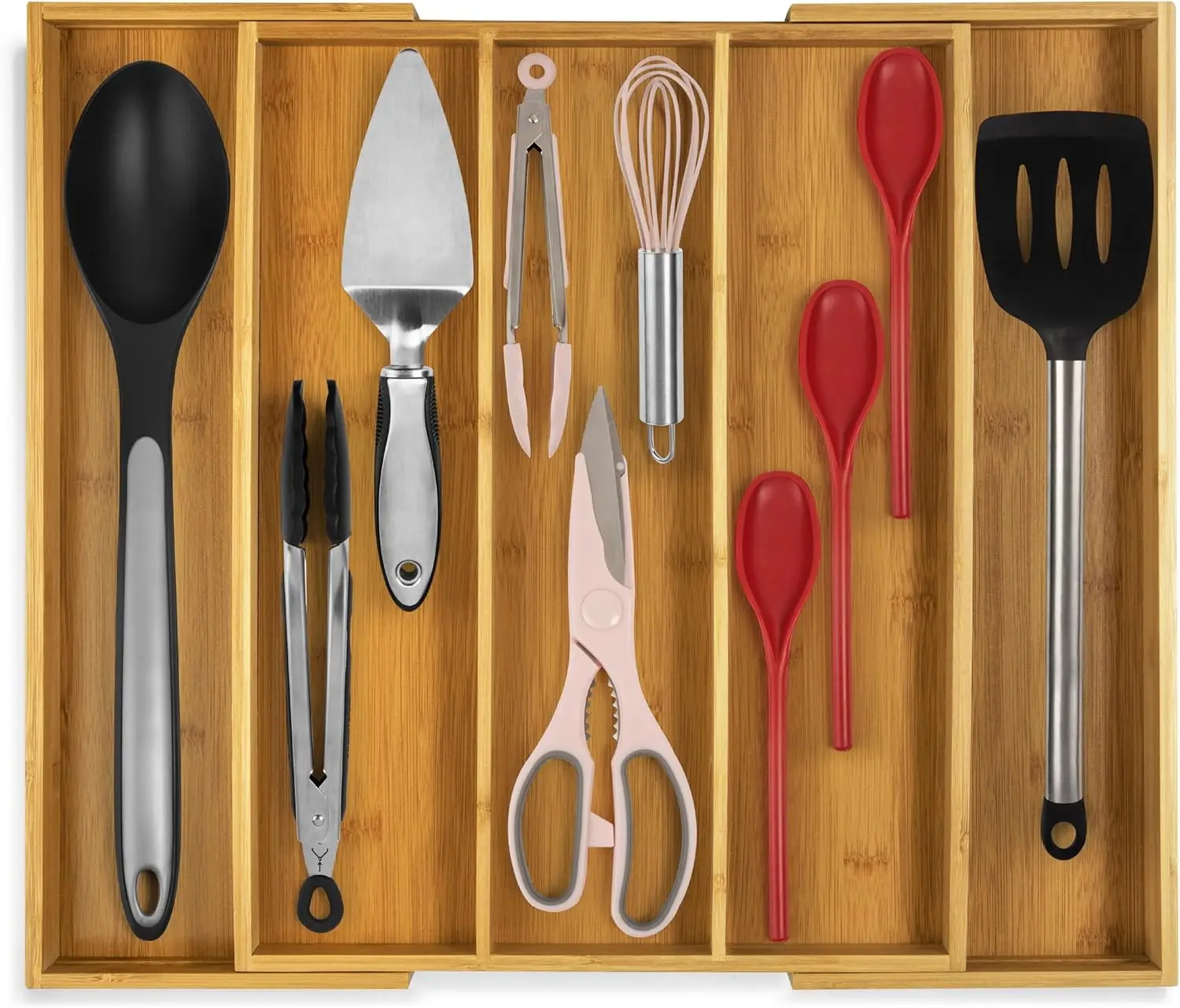 Expandable Bamboo Kitchen Drawer Organizer with 3-5 Slots for Utensils and Flatware
Expandable Bamboo Kitchen Drawer Organizer with 3-5 Slots for Utensils and Flatware