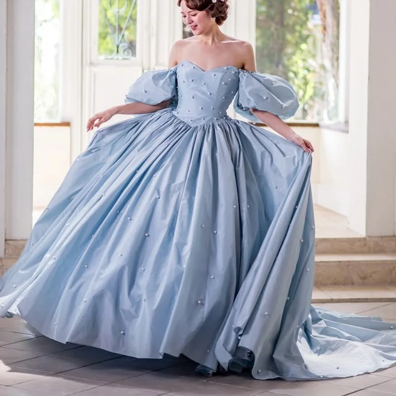 Haze Blue Quinceanera Dress Pearl Glitter Decal off-shoulder Long tail Vestidos De 15 Quinceanera Customize
Haze Blue Quinceanera Dress Pearl Glitter Decal off-shoulder Long tail Vestidos De 15 Quinceanera Customize