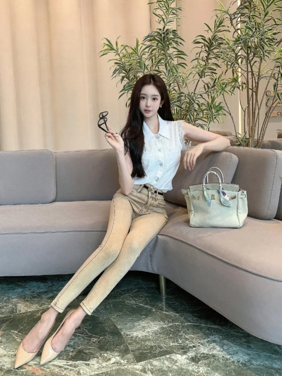 Sli High Waist Slim Fit Champagne Color Denim Jeans Women's Versatile Elastic Slimming Nine Point Pencil Pants
Sli High Waist Slim Fit Champagne Color Denim Jeans Women's Versatile Elastic Slimming Nine Point Pencil Pants