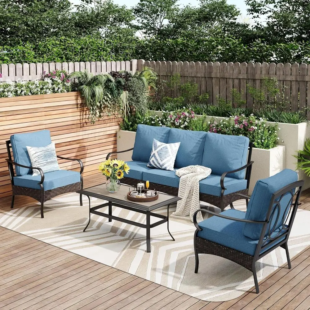 Upgraded Wicker and Metal Patio Furniture Set with Waterproof Cushions for Outdoor, Yard, and Poolside (4 Pieces, Navy)
Upgraded Wicker and Metal Patio Furniture Set with Waterproof Cushions for Outdoor, Yard, and Poolside (4 Pieces, Navy)