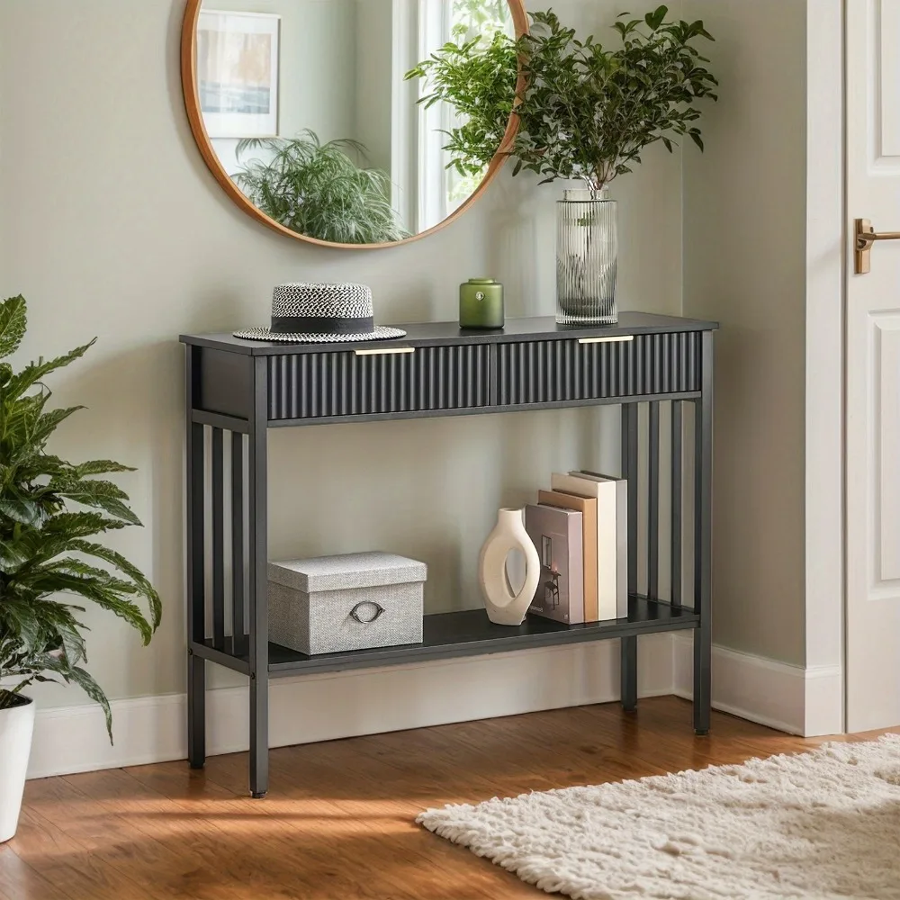 White, Black, Narrow Long Entry Table with Storage Shelf, 2-Tier Fluted Entryway Table with 2 Drawers, Console Table, for Entryway, Living Room, Foyer, Hallway, Office
White, Black, Narrow Long Entry Table with Storage Shelf, 2-Tier Fluted Entryway Table with 2 Drawers, Console Table, for Entryway, Living Room, Foyer, Hallway, Office