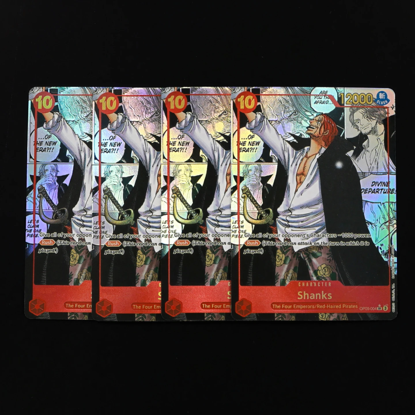 OP09-004 Shanks manga One Piece TCG OPCG English Shanks Manga card 10 cost Red Shanks Manga Textured Foil Card
OP09-004 Shanks manga One Piece TCG OPCG English Shanks Manga card 10 cost Red Shanks Manga Textured Foil Card