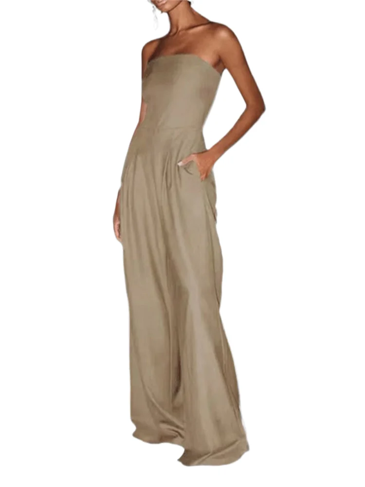Elegant Women's Strapless Wide Leg Jumpsuit For Spring Summer Solid Color High Waisted Casual Pants Pocket Jumpsuit
Elegant Women's Strapless Wide Leg Jumpsuit For Spring Summer Solid Color High Waisted Casual Pants Pocket Jumpsuit