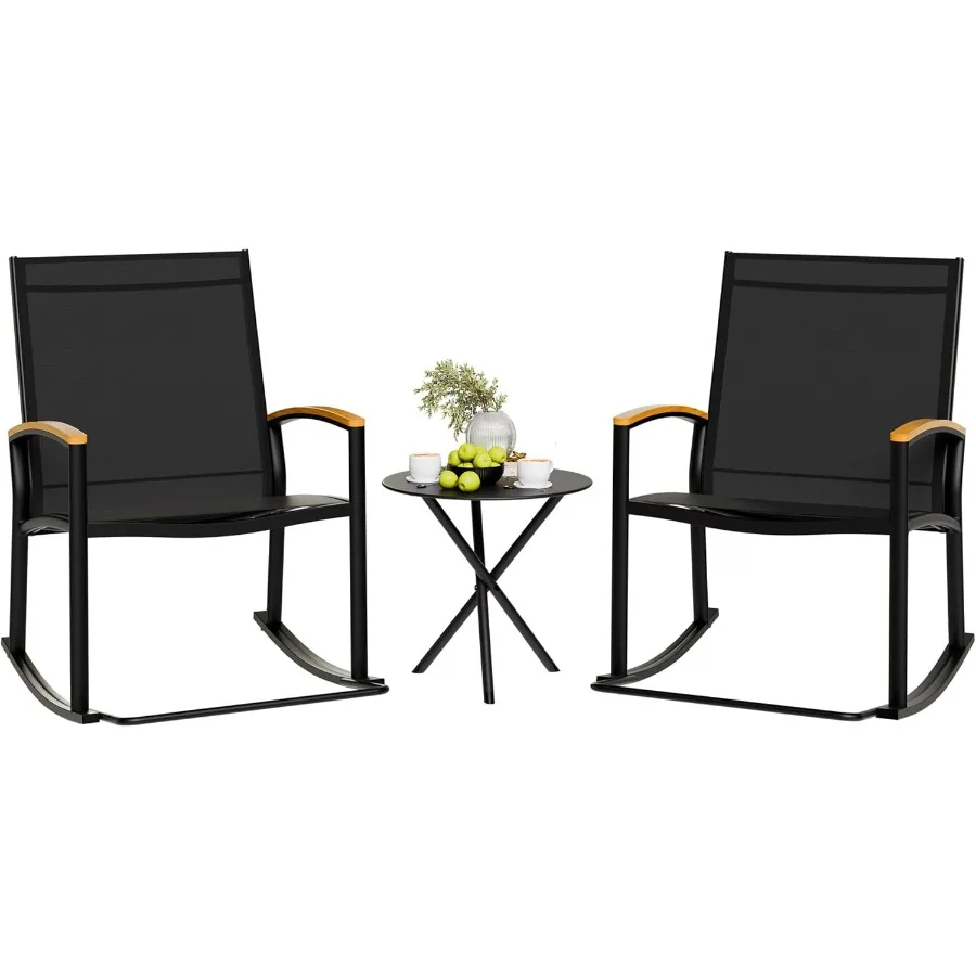 3 Piece Outdoor Rocking Bistro Set Textilene Fabric Small Patio Furniture Set Front Porch Rocker Chairs Conversation
3 Piece Outdoor Rocking Bistro Set Textilene Fabric Small Patio Furniture Set Front Porch Rocker Chairs Conversation