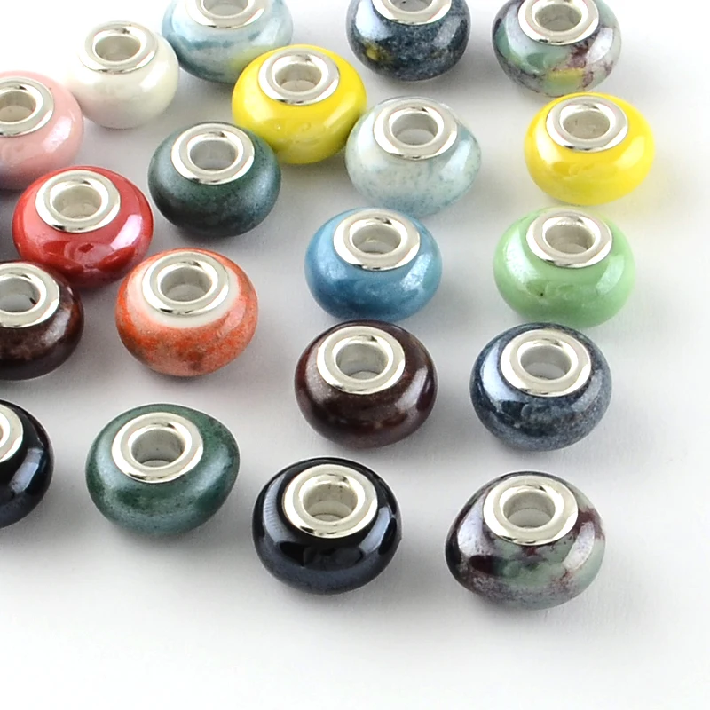 100PCS Rondelle Pearlized Handmade Porcelain European Beads with Silver Color Plated Brass Cores Large Hole Beads Mixed Color
100PCS Rondelle Pearlized Handmade Porcelain European Beads with Silver Color Plated Brass Cores Large Hole Beads Mixed Color
