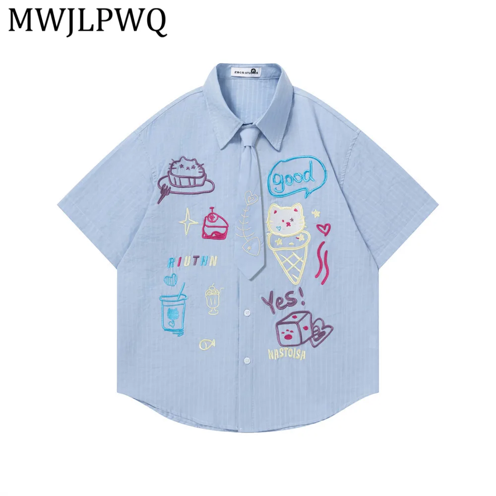 MWJLPWQ Embroidered Short-Sleeve Shirt American Hip-Hop Street Vertical Striped College Style Men's Summer Casual Tops 15791
MWJLPWQ Embroidered Short-Sleeve Shirt American Hip-Hop Street Vertical Striped College Style Men's Summer Casual Tops 15791