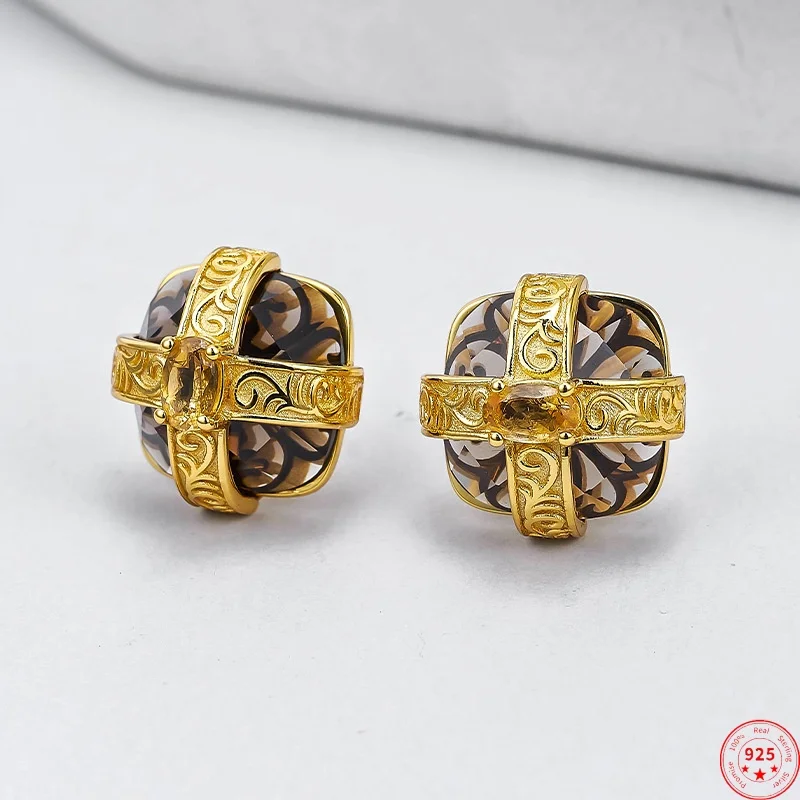 S925 Sterling Silver Studs Earring for Women Gilded Eternal Rattan Cross Inlay Smoky Quartz Citrine Ear Studs Jewelry Wholesale
S925 Sterling Silver Studs Earring for Women Gilded Eternal Rattan Cross Inlay Smoky Quartz Citrine Ear Studs Jewelry Wholesale