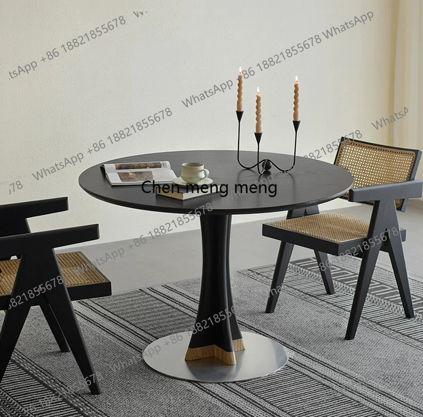 Solid wood round table black retro round table household round dining table ash wood to eat
Solid wood round table black retro round table household round dining table ash wood to eat