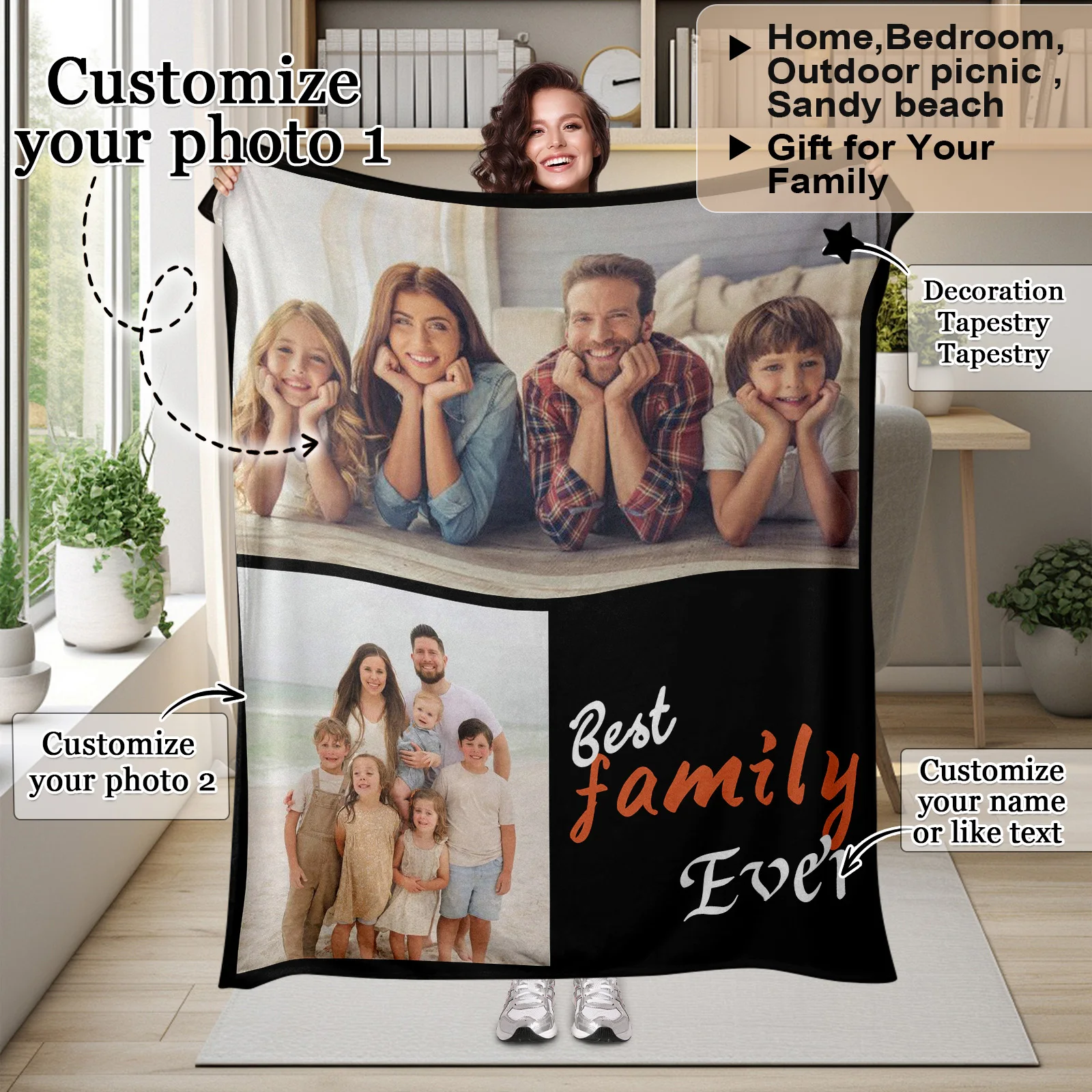 Personalized Photo Blanket - Customizable Throw Blanket with Family Pictures and Text Perfect for Home Decor Outdoor Beach Trips
Personalized Photo Blanket - Customizable Throw Blanket with Family Pictures and Text Perfect for Home Decor Outdoor Beach Trips