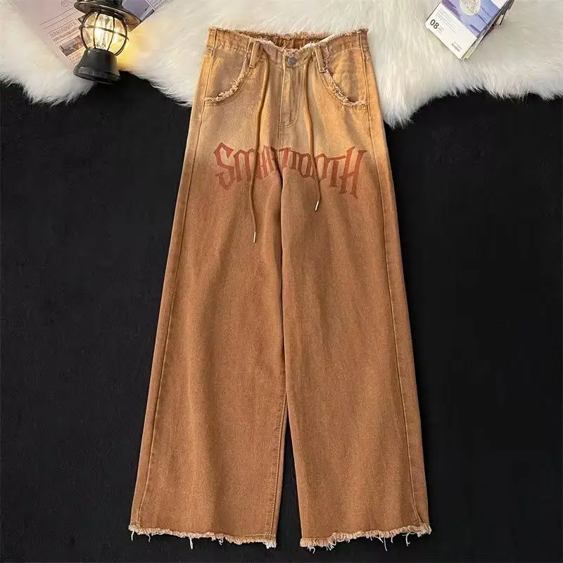 American high street retro rough edge design straight jeans men and women slim mopping trousers brown wide leg trousers
American high street retro rough edge design straight jeans men and women slim mopping trousers brown wide leg trousers